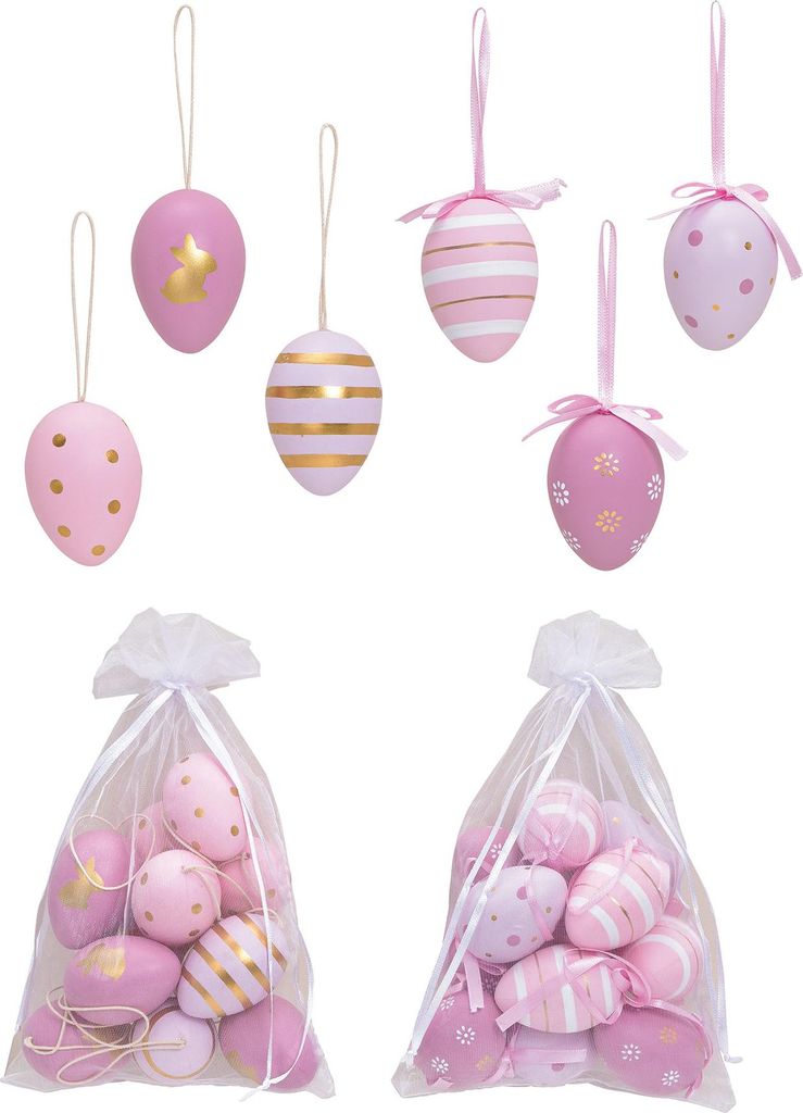 24er Set Deko Eier Hängedeko Ostern Rosa Pink Gold Produktbild 