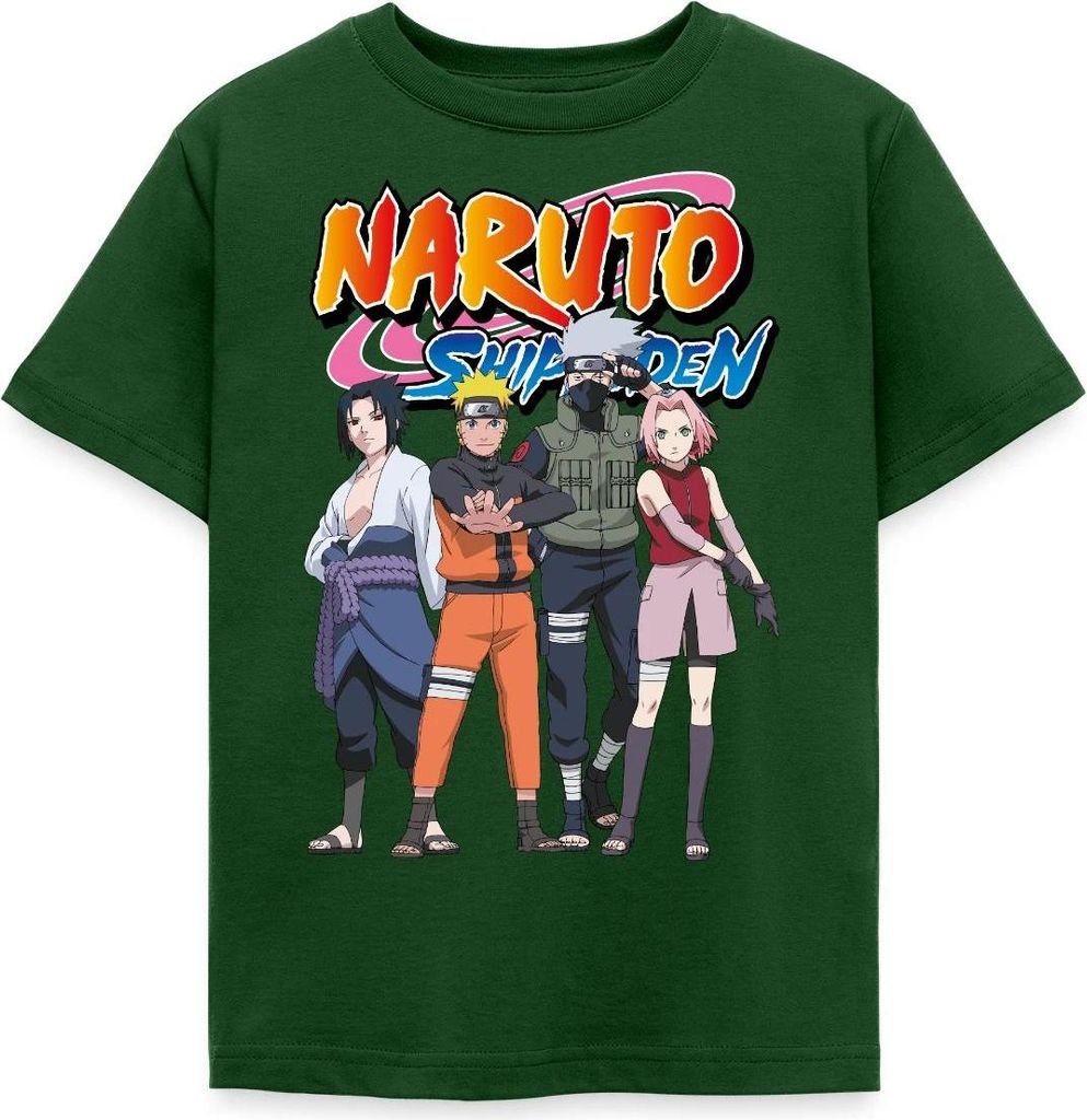 Spreadshirt Naruto Shippuden Sasuke, Naruto, Kakashi & Sakura Kinder T-Shirt, 110/116 (5-6 Jahre), Forstgrün