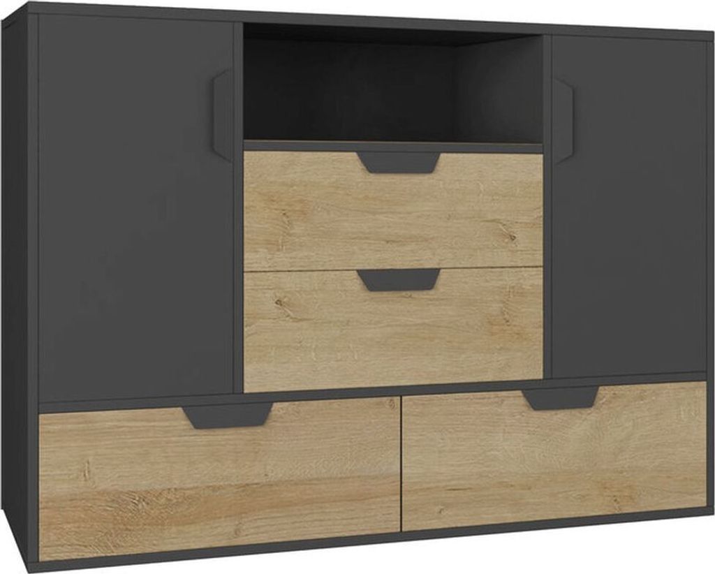 Jugendzimmer Kommode Sprimont 07, Farbe: Grau / Eiche - Produktbild 