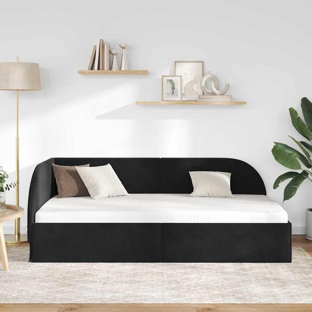 "im Sonderangebot"Bettgestell/Eckbettgestell - CLORIS - Einzelbett - Schwarz 90 cm - Einfache Montage - x 200 cm - Einfache Montage - Polyester u...
