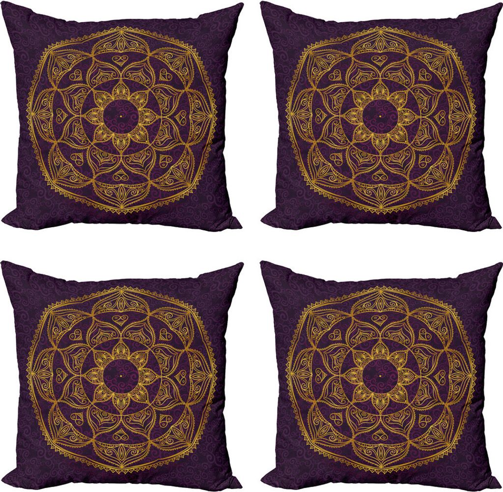 ABAKUHAUS Mandala Kissenbezug Set (4 Stück), Lace wie Circular, Moderner Doppelseitiger Digitaldruck, 40 cm x 40 cm, Lila Erde Gelb