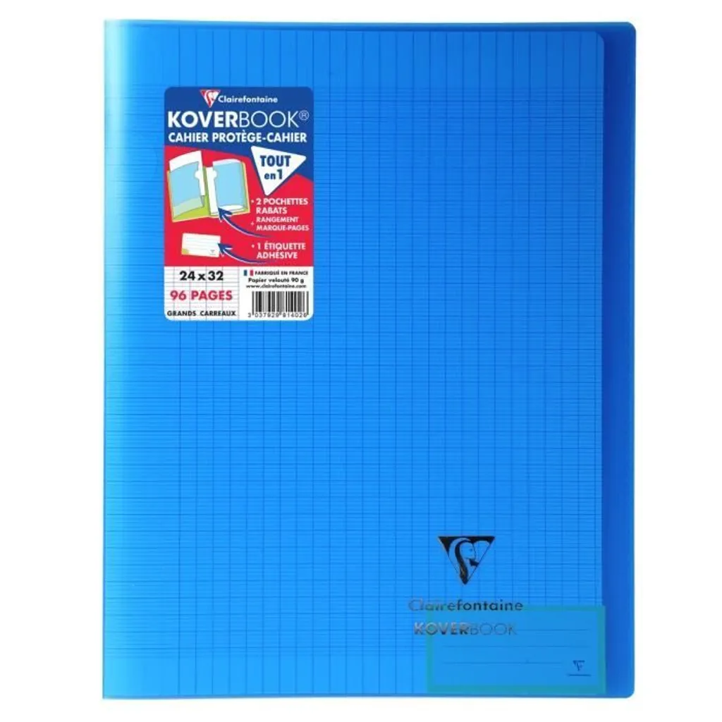Cahier Koverbook Clairefontaine 24x32 cm Seyes avec Rabats Bleu