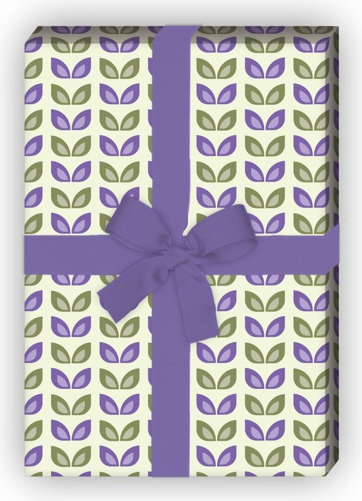 70er Jahre Retro Geschenkpapier mit Vintage Blättern, lila - G8536, 32 x 48cm