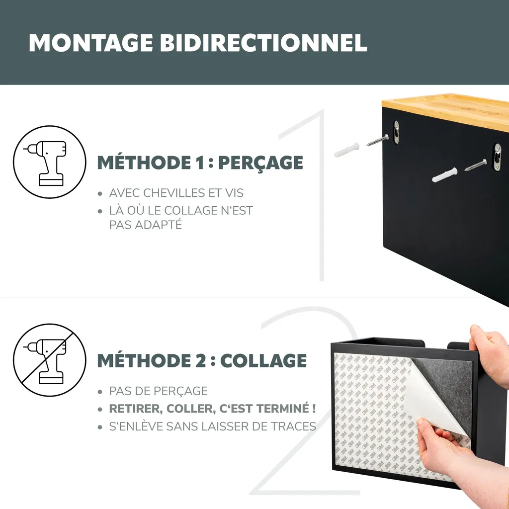 Distributeur de serviettes mural noir en bambou avec couvercle protecteur - 6