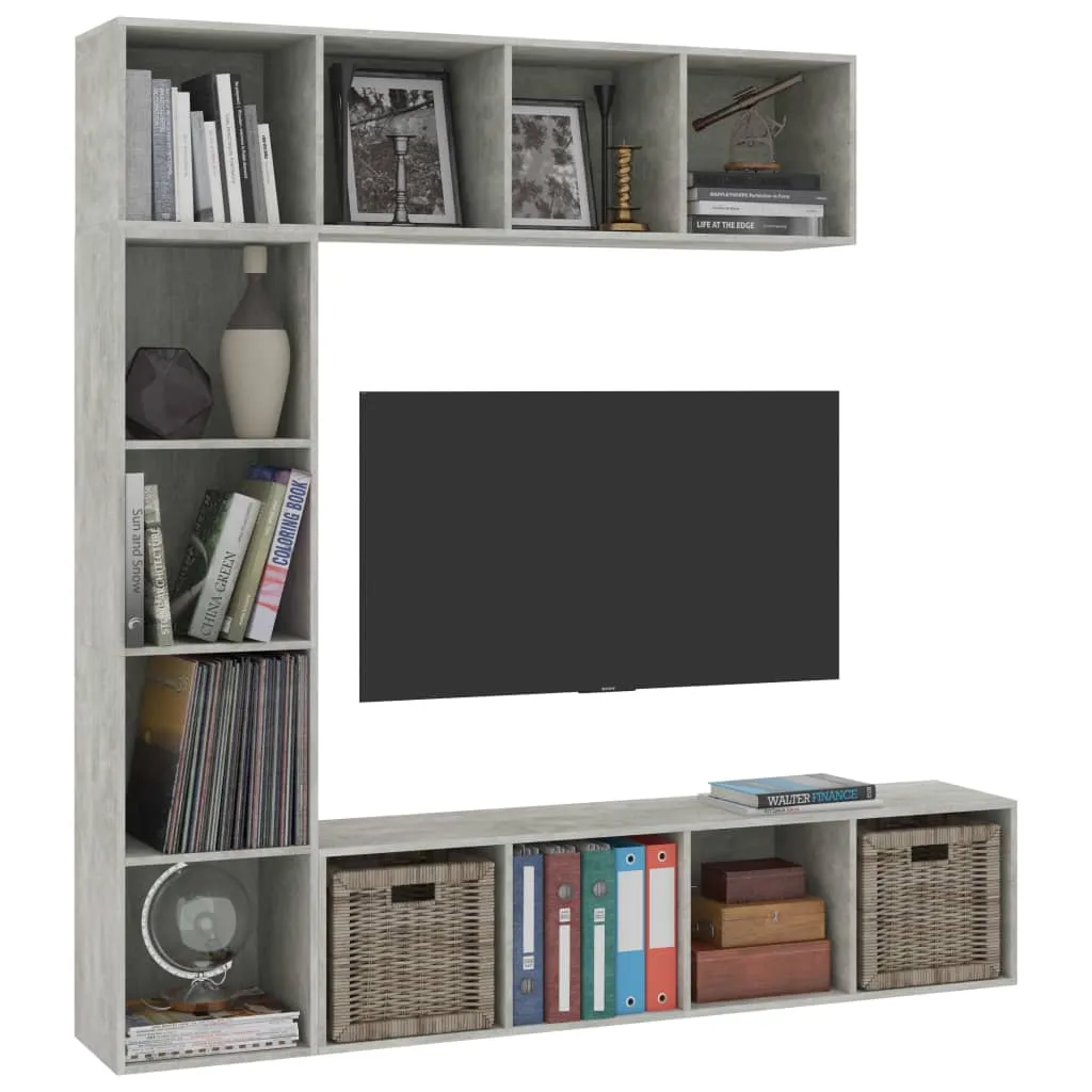 Ensemble Bibliothèque et Support TV Gris Béton pour Optimiser son Salon - 3