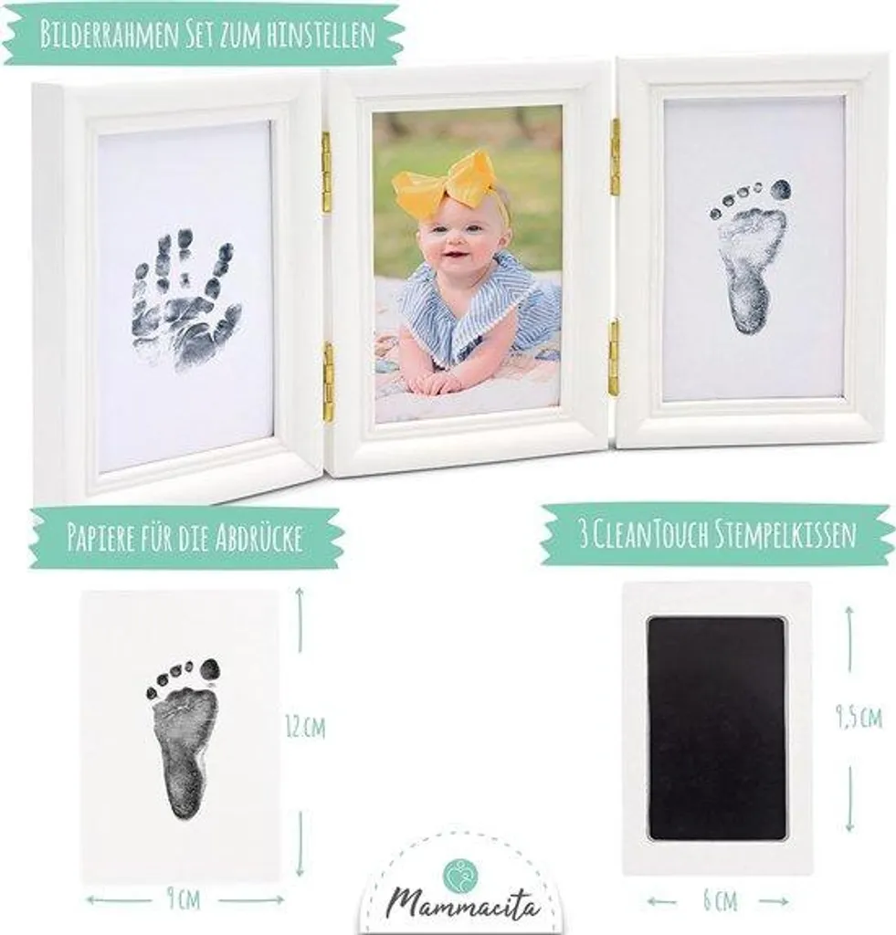 Kit empreinte bébé sans contact encre propre et cadre bois de luxe
