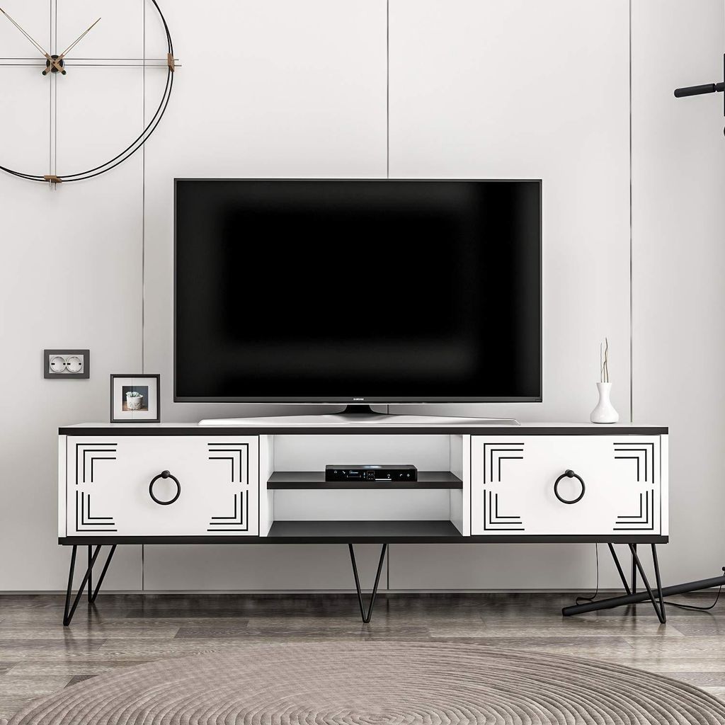 HOMIDEA Milestone Meuble TV - Banc TV - Meuble de Rangement avec Pieds en métal au Design Rustique pour Salon (Blanc)