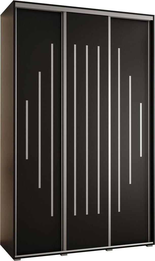 MEBLE KRYSPOL Cannes 12 Schrank mit 3 Schiebetüren - 205,2x150x60 cm - Schwarz Schwarz Silber