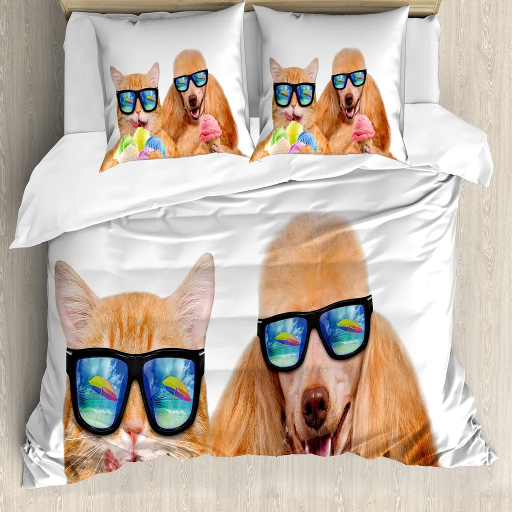 ABAKUHAUS Copripiumino per animali domestici, cane gatto con gelato, antiacaro, adatto a chi soffre di allergie, con federe, 155 cm x 220 cm - 80 x 80 cm, multicolore