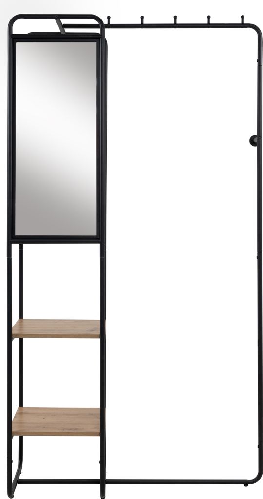 Kompaktgarderobe >Luton< Spiegel, Ablagen, schwarz / Nachbildung Artisan Eiche - 100x185x37 (BxHxT)