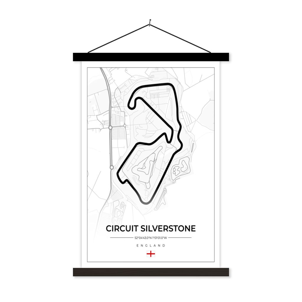 MuchoWow Textilposter Rennsport - England - Rennstrecke - Silverstone - Weiß 60x90 cm mit schwarzem Rahmen - Poster Wohnzimmer