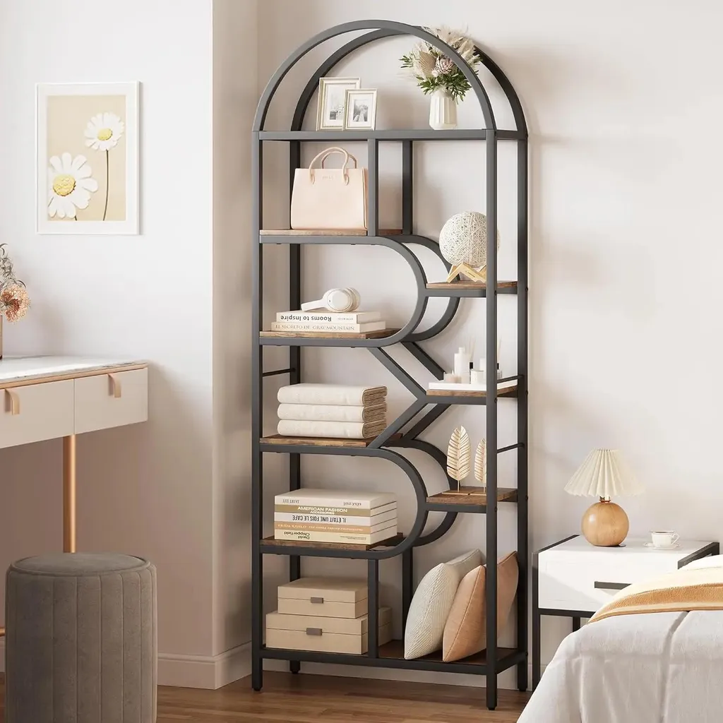 Bibliothèque ouverte sur pied 206 cm noire et marron avec 9 étagères - 8