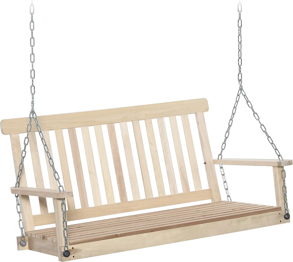 Banc suspendu en bois massif 2 places, charge 200 kg, finition nature