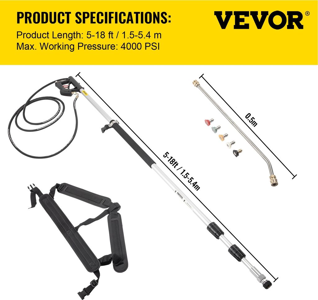 VEVOR 1,5-5,4 m Teleskoplanze + 140° Düsen - Gelenk Kärcher Produktbild 7