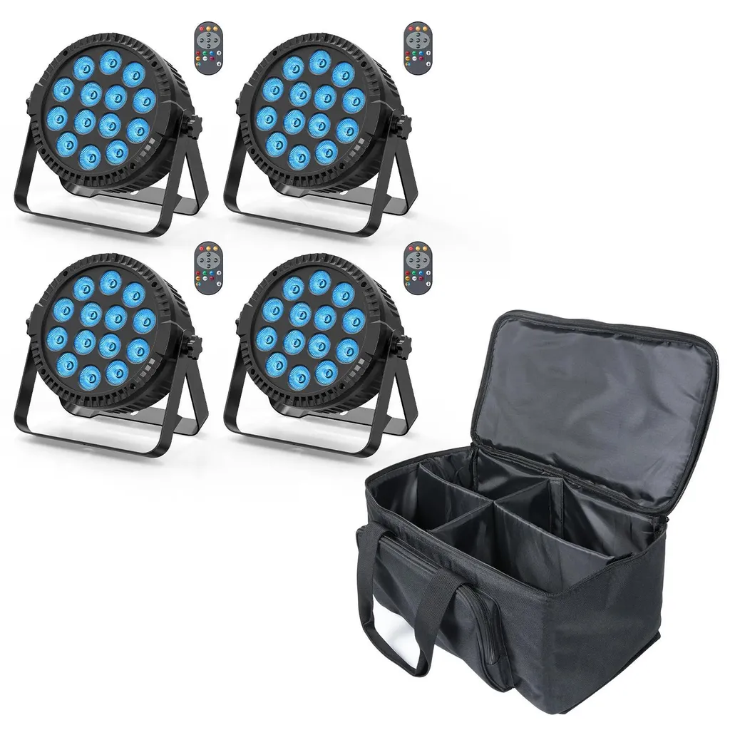 Lot de 4 Projecteurs LED Scène 84W Flat Par : Éclairage DJ Facile à Porter
