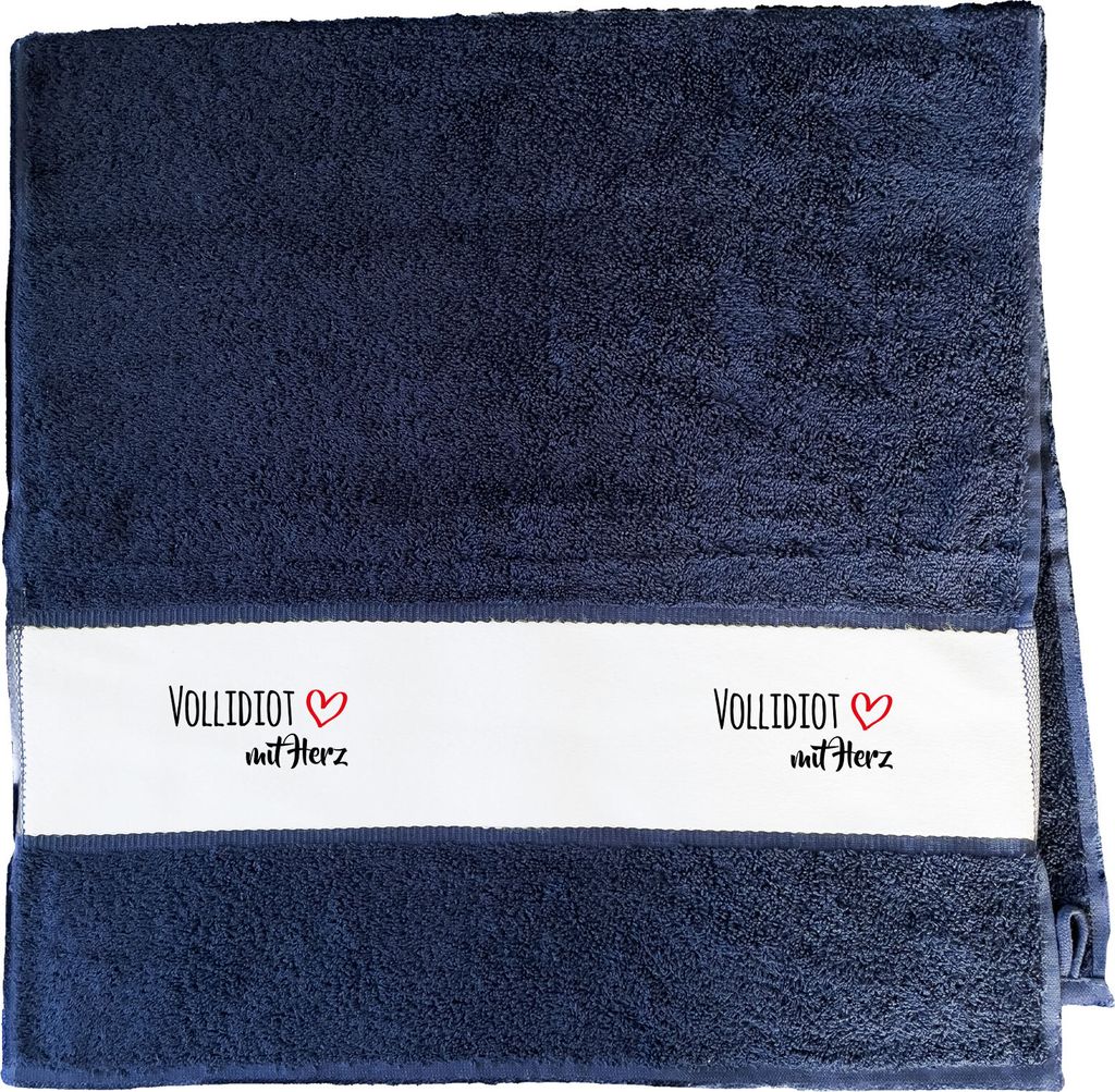 Huuraa Handtuch Vollidiot mit Herz 50x100cm French Navy Baumwolle Handtuch Geschenkidee