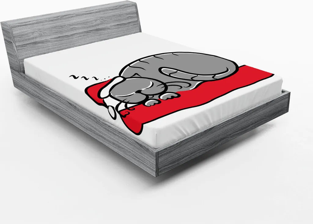 Drap-housse 180x200 cm Imprimé Noël Chat avec Bonnet rouge et blanc