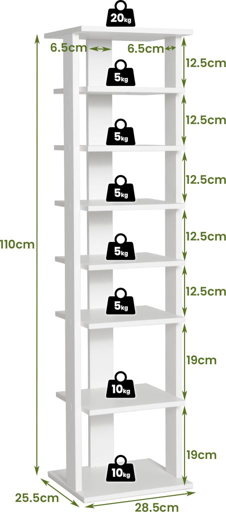 COSTWAY 8-stufiges Schuhregal,  Schuhständer Holz, Produktbild 