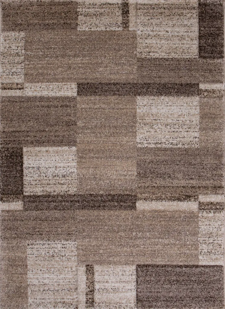 Grand tapis de salon rectangulaire à carreaux et dégradé beige doux
