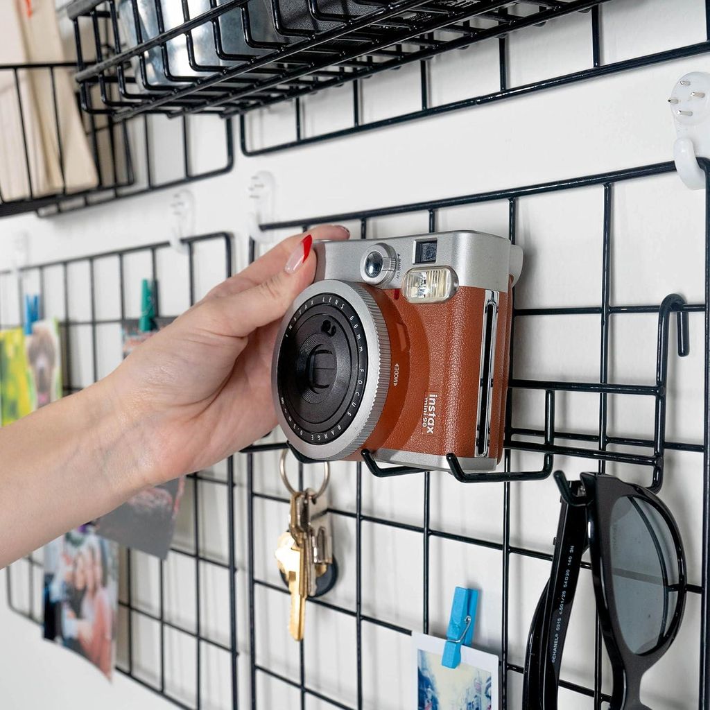 2er-Pack Wandregal mit Zubehör | Inklusive Korbregal und Hängeregal | Memoboard im Industriestil | Fotogitter | Für Studentenzimmer, Küche, Flu...
