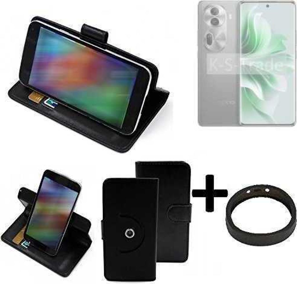 K-S-Trade Case Schutz Hülle kompatibel mit Oppo Reno11 + Bumper Handy Hülle Flipcase Smartphone Cover Handy Schutz Tasche Walletcase schwarz
