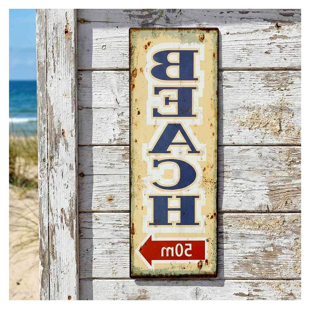 Blechschild BEACH 50m Retro Vintage-Dekoration Wegweiser Nostalgie 36x13cm
