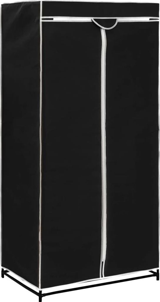A black fabric wardrobe on a white background.