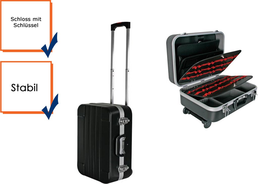 Perel Werkzeugkoffer, Trolley-Funktion, ausziehbarer Griff, Produktbild 