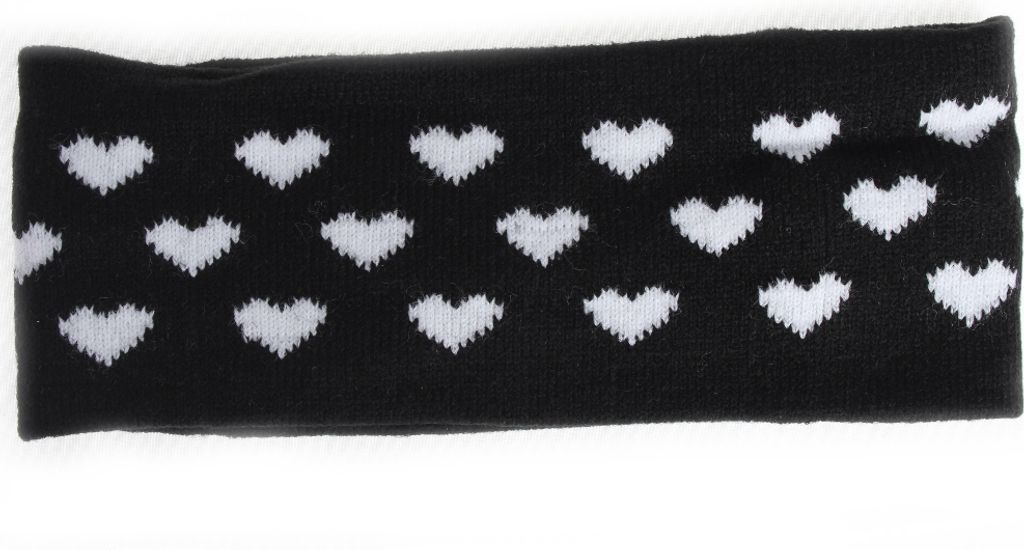 Stirnband Schwarz Mit Weißen Herzen
