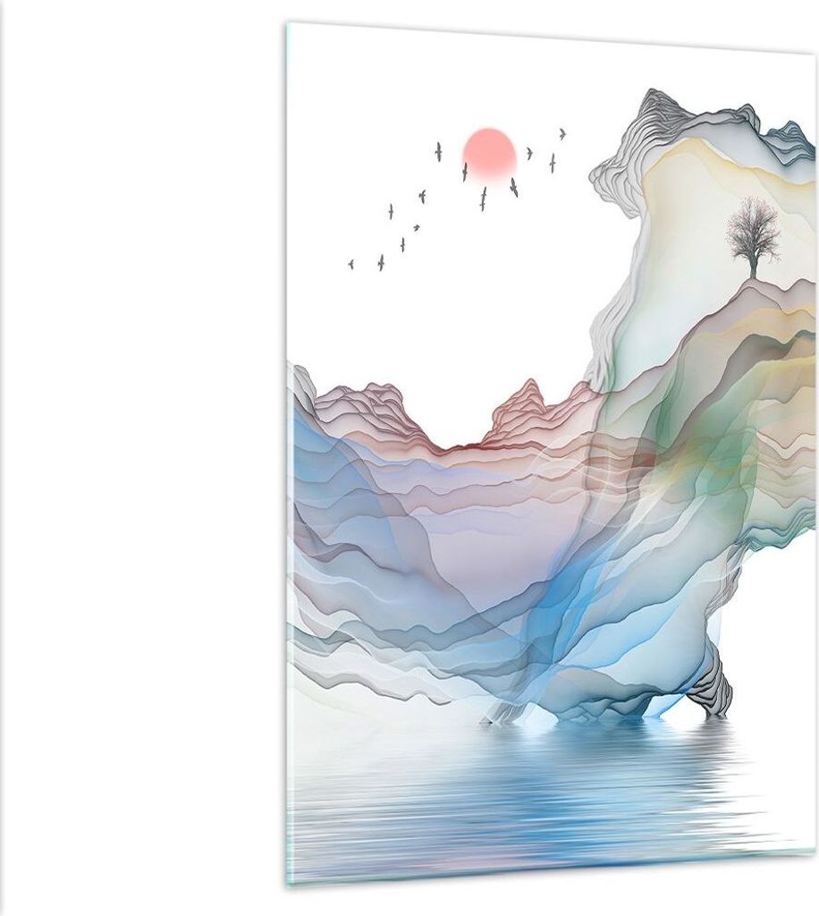 Bilder auf glas - Einteilig - Wellen Berge Fee - 80x120cm - Glasbilder - Wandbilder - Bilder - zum Aufhängen bereit - Wanddekoration aus Glas - Gl...