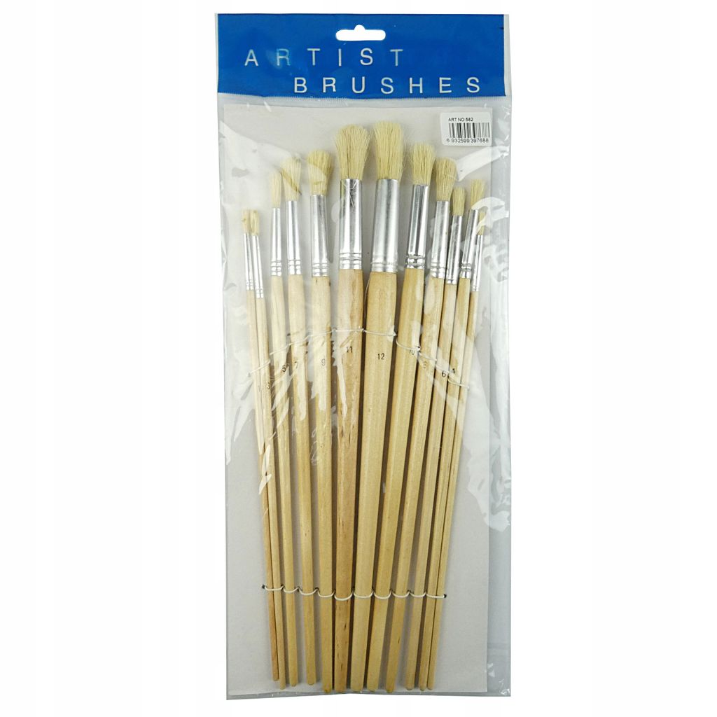 Künstlerpinsel Rundpinsel Set – 12 Stück – Schweineborsten für Acryl & Öl