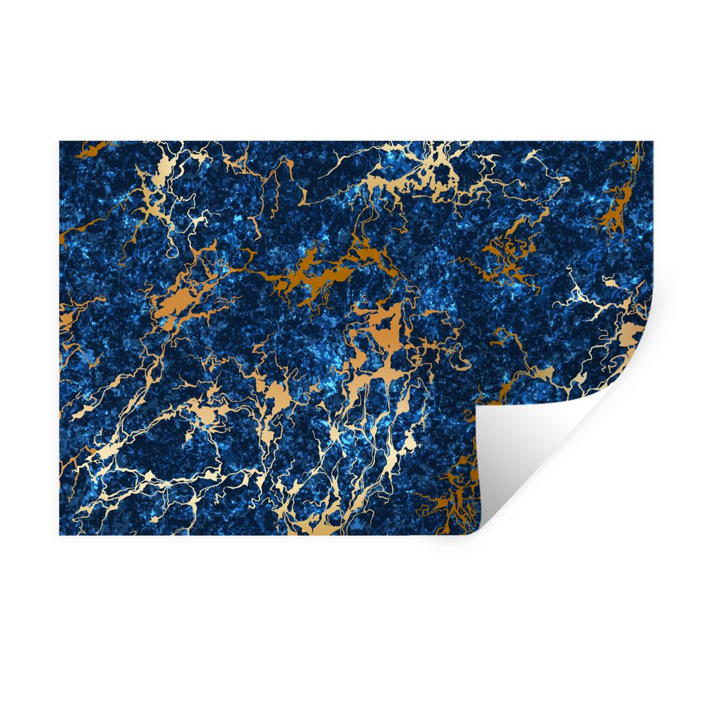 MuchoWow Wandtattoo Wandsticker Wandaufkleber Marmor - Textur - Gold - Blau 90x60 cm Selbstklebend und Repositionierbar - Aufkleber
