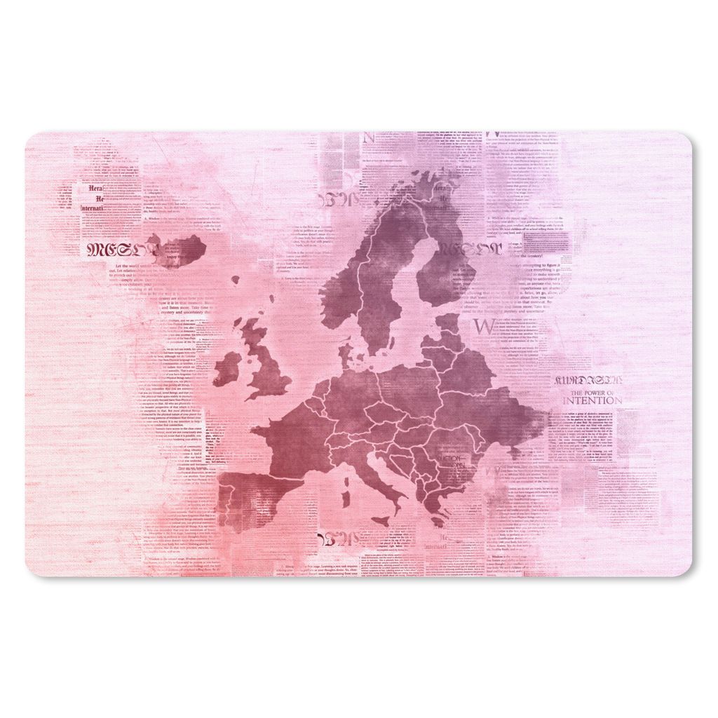MuchoWow Schreibtischunterlage Karte von Europa - Zeitung - Lila 60x40 cm - XXL Mauspad - Großes Mauspad