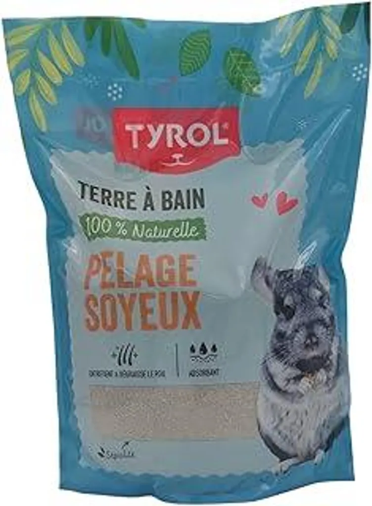 Tyrol | Sabbia per cincillà e criceti| Lettiera per criceti e piccoli roditori| Argilla minerale per un pelo setoso| Mantiene pulito il pelo del cincillà| Igiene e benessere per i roditori| 3 kg