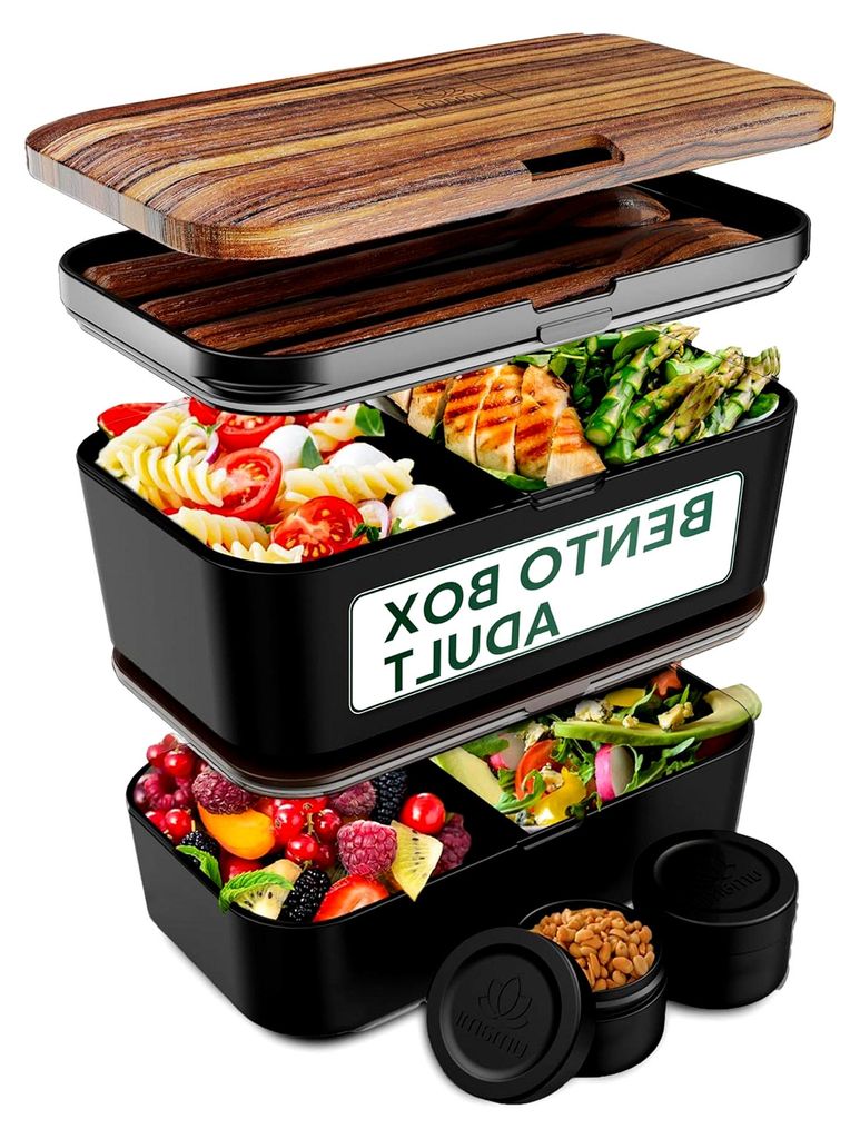 Premium Lunchbox Erwachsene, Verschachtelbar Auslaufsichere Bento Box mit 4 Bestecke & Fächern, Brotdose Erwachsene Salatbehälter To-Go Lunch Box...