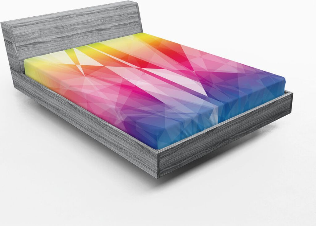 ABAKUHAUS Panne Spannbetttuch, Geometrische Linien Mosaik Regenbogen Abstrakte Form, 90 x 190 cm, Mehrfarbig