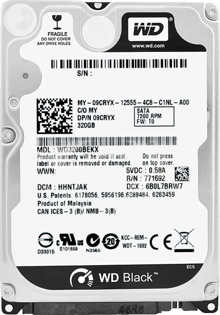 Dell 320Gb WD3200BEKX 16Mb Cache 7200 RPM Sata III 2,5'' pollici 09CRYX 9CRYX