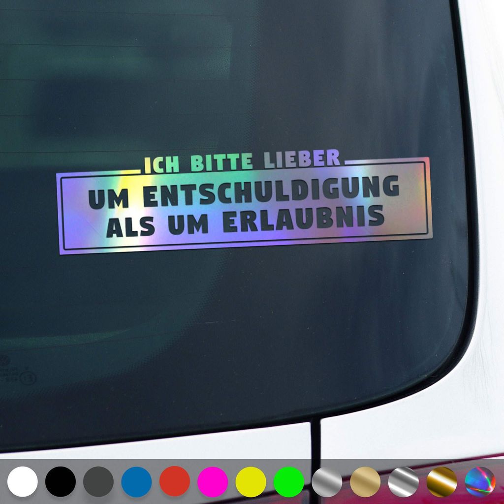 PantherPixel Erlaubnis Aufkleber Verzeihung Entschuldigung Sticker Auto Geschenkidee Farbe Oilslick-Hologramm