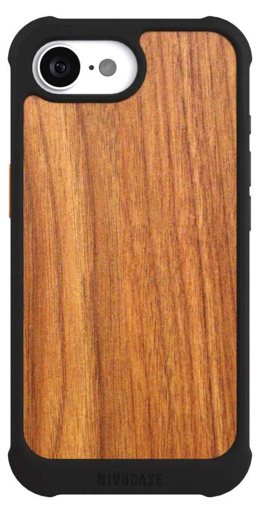 NIVOCASE Hülle für Apple iPhone 16e Stoßfeste Handyhülle NIVOmax Case Schwarz Holz Holzoptik Lärche