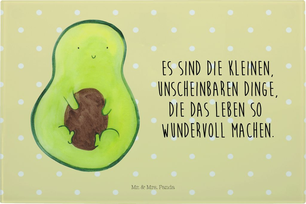 Mr. & Mrs. Panda Schneidebrett Avocado Kern - Gelb Pastell - Geschenk, Baby, Pflanze, Spruch Leben, Servierplatte, Liebe, jausenbrett, Vesperplatte...