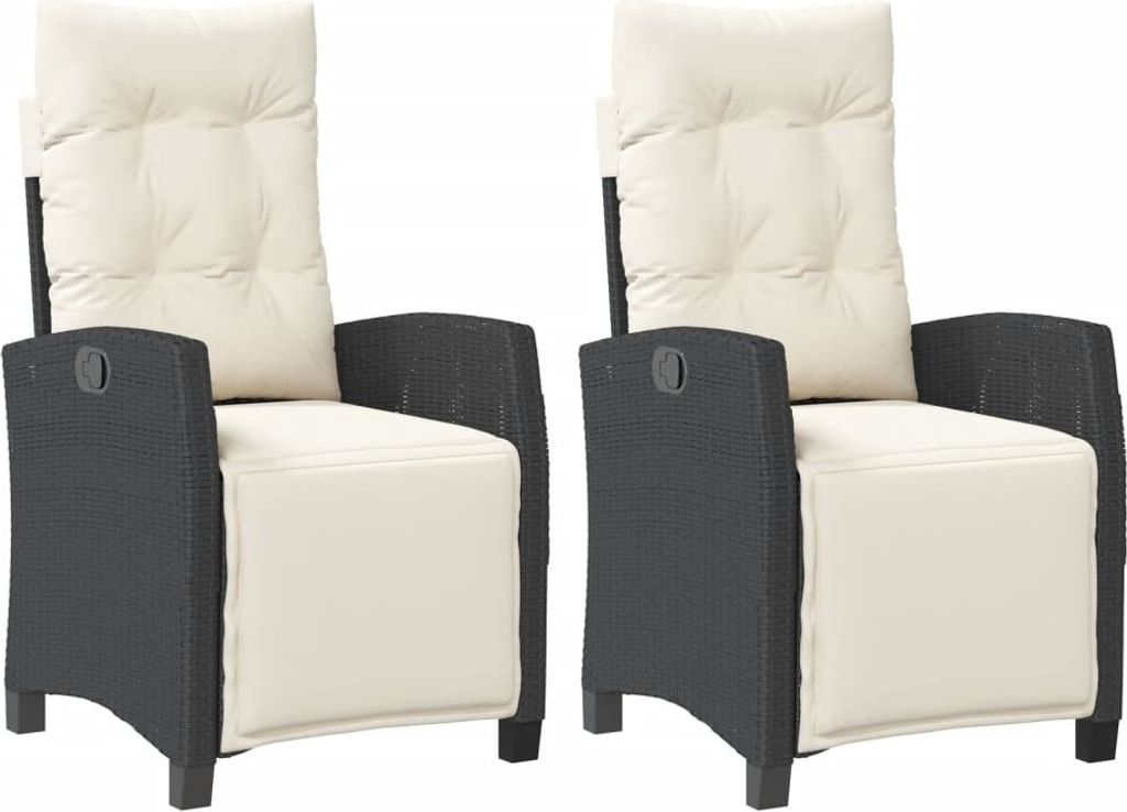 Gartensessel mit Fußteil 2 Stk. Verstellbar Schwarz Poly Rattan