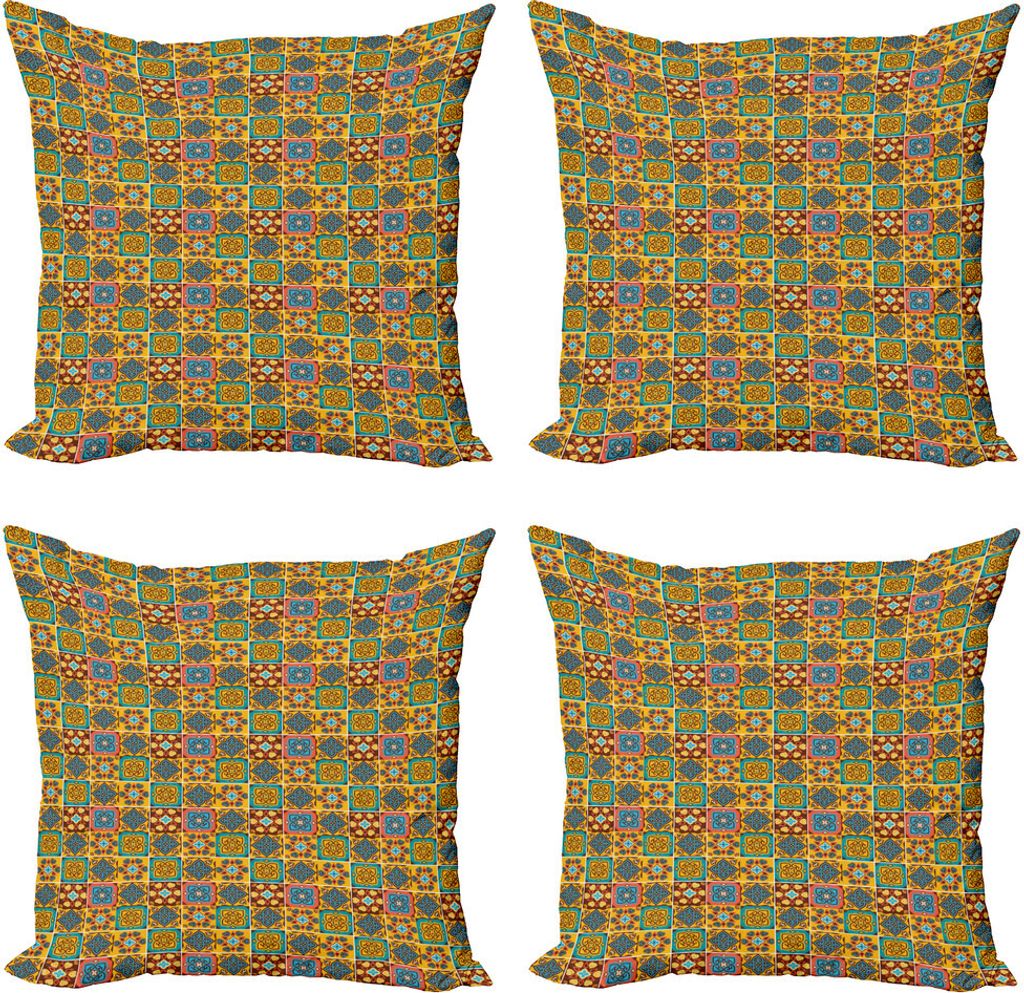 ABAKUHAUS traditionell Kissenbezug Set (4 Stück), Azulejo Fliesen-Mosaik, Moderner Doppelseitiger Digitaldruck, 60 cm x 60 cm, Mehrfarbig