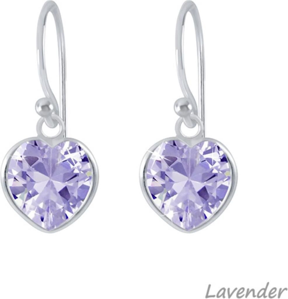 Herz Ohrringe: 925 Silber Ohrhänger mit Zirkonia Lavender