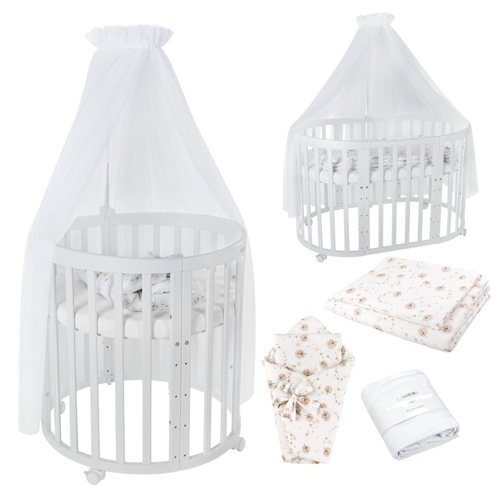 Mobiles Babybett OWAL aus Holz 7in1 mit Matratze, Produktbild 