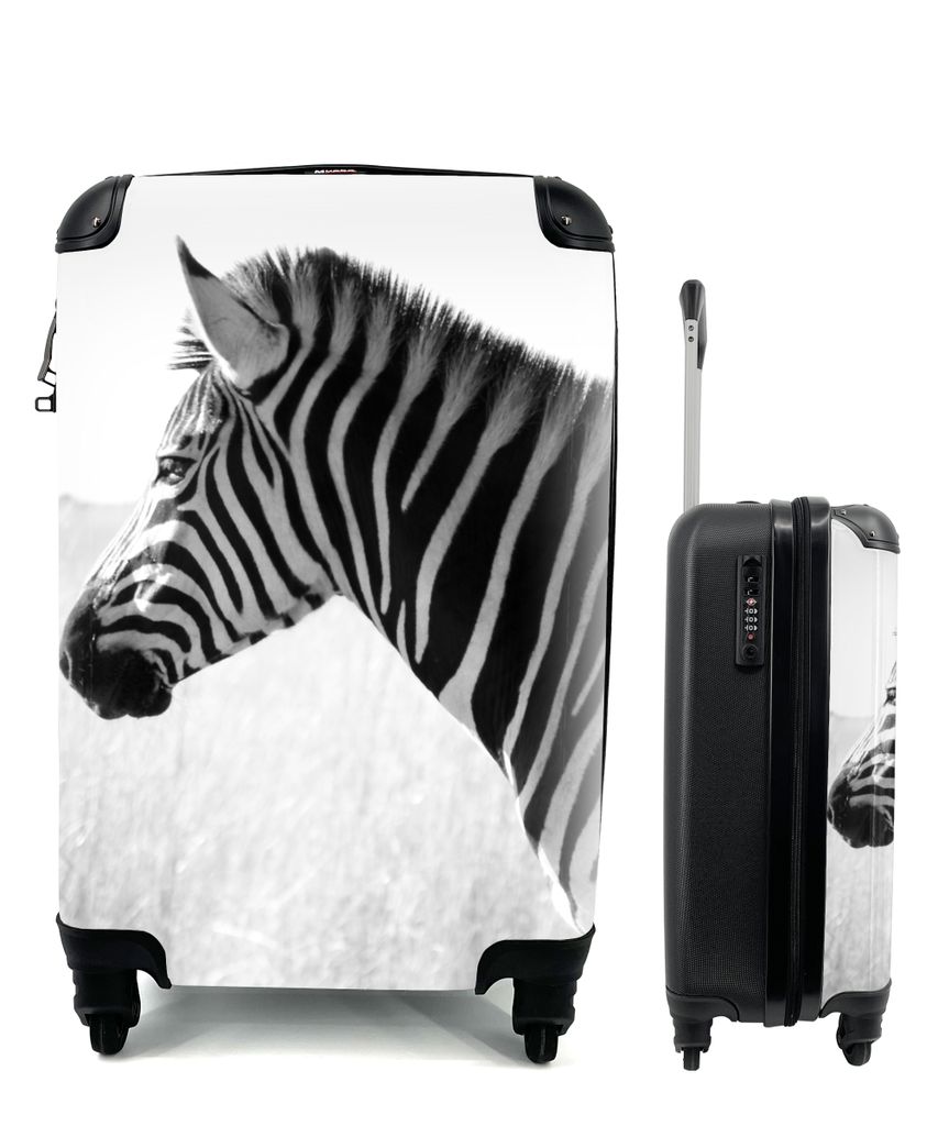 MuchoWow Koffer Handgepäck Trolley Rollkoffer Kleine Reisekoffer mit 4 Rollen - Zebra im hohen Gras - Cabin Size < 55x40x23 cm & 55x40x20 cm - F...