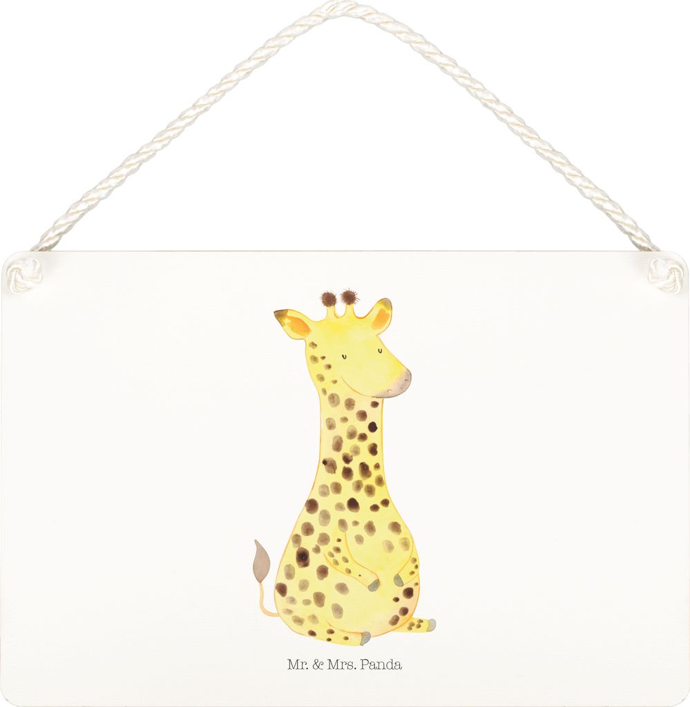 Mr. & Mrs. Panda wandtafel Giraffe Zufrieden DIN A4 - Weiß - Geschenk, Afrika, Glück, hängeschild, Abenteuer, Wandbild Holz, Türschild, Schild,...