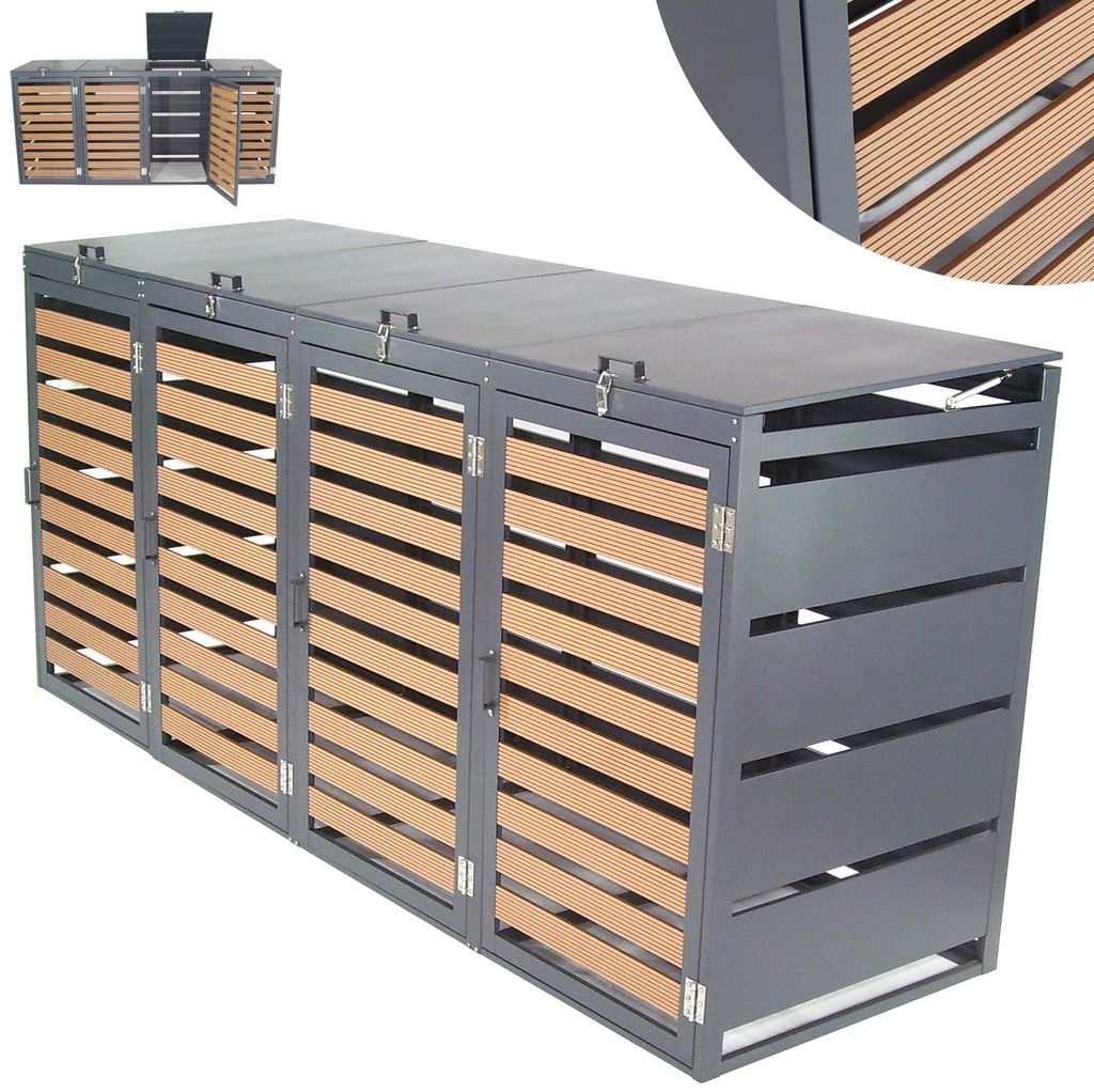 Mülltonnenbox 4-er 240L Mülltonnenverkleidung WPC Holzdielen Müllbox Mülltonne 57092 Abfalltonne