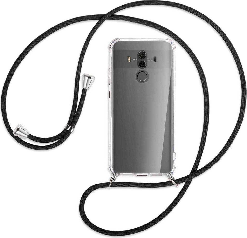 Handykette Backcover-Schutzhülle mit Band (Metall silberfarben) für Huawei Mate 10 Pro - schwarz