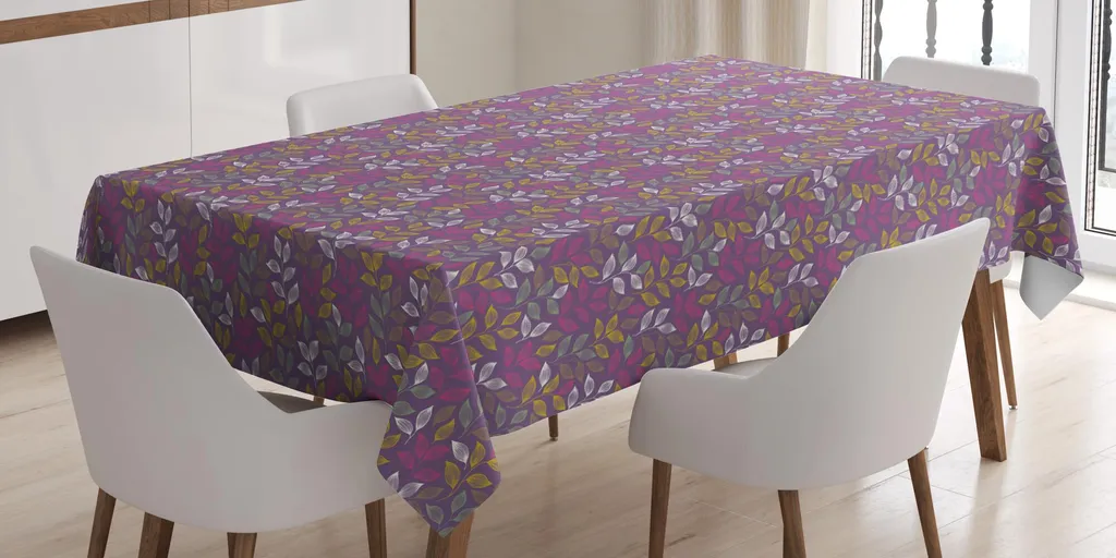 Tovaglia da giardino ABAKUHAUS, motivo astratto colorato con foglie in tonalità pastello Foglie autunnali Eco, 140 x 200 cm, viola e magenta