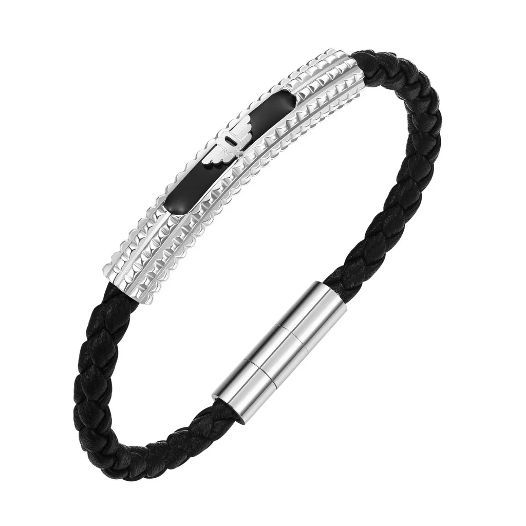 Bracelet Police Homme Noir en Cuir Idéal pour Cadeau Style Urbain